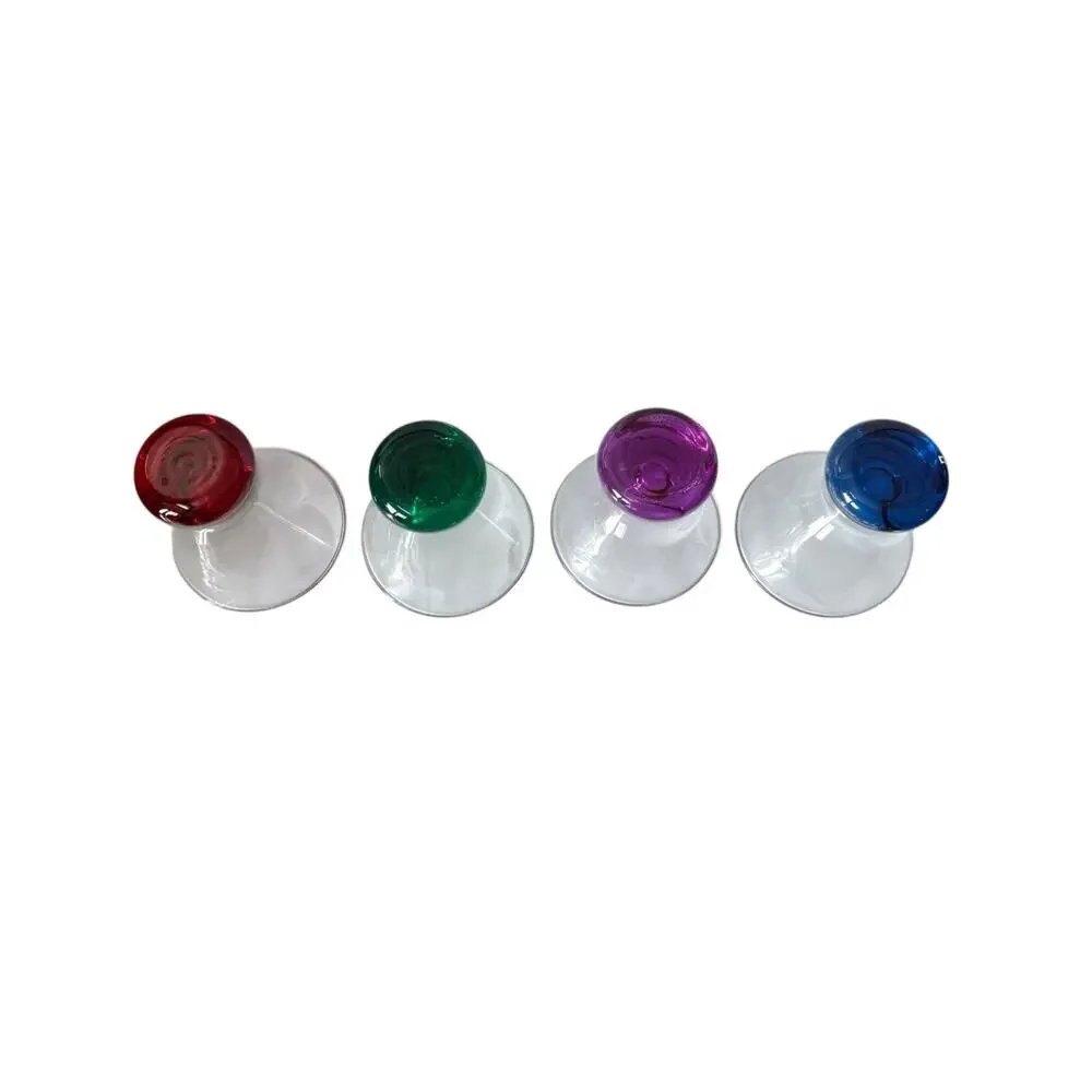 Vintage Colored Base Cocktail Glasses Set of 4 Hand Blown Style Red Green Purple